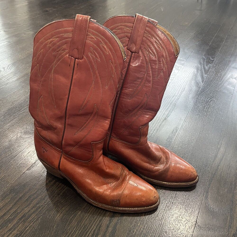 Vintage Frye Boots Men’s 11.5 Western Brown Leather Campus Cowboy Western USA